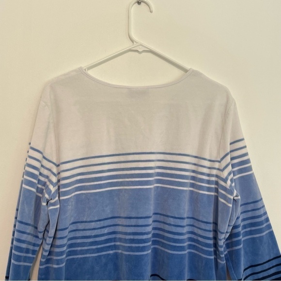 ALFRED DUNNER Precious Jewels Soft Striped Velour Top White Blue Navy 3/4 Sleeve - Picture 11 of 12